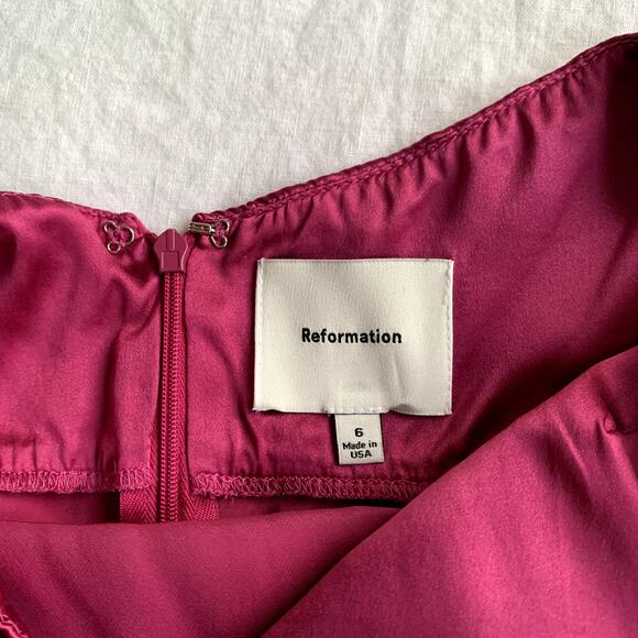 Reformation Daniela Silk Deep V Neck Halter Maxi Dress Gown Hibiscus Tea - Picture 10 of 15